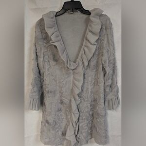 Elegant Silver Sculpted Organza Floral Party Jacket